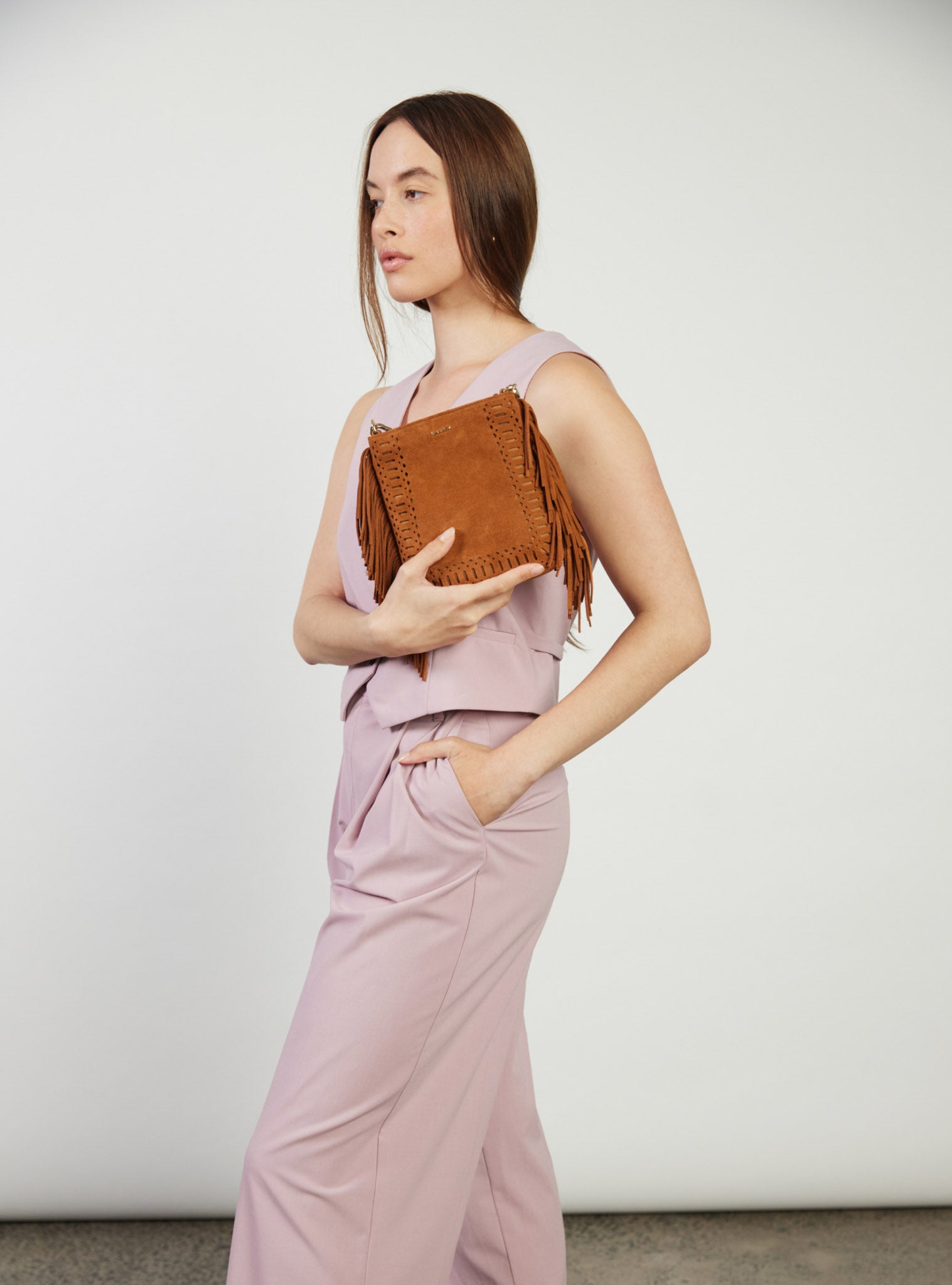 Coco Mini Bag Tan Suede + Fringe